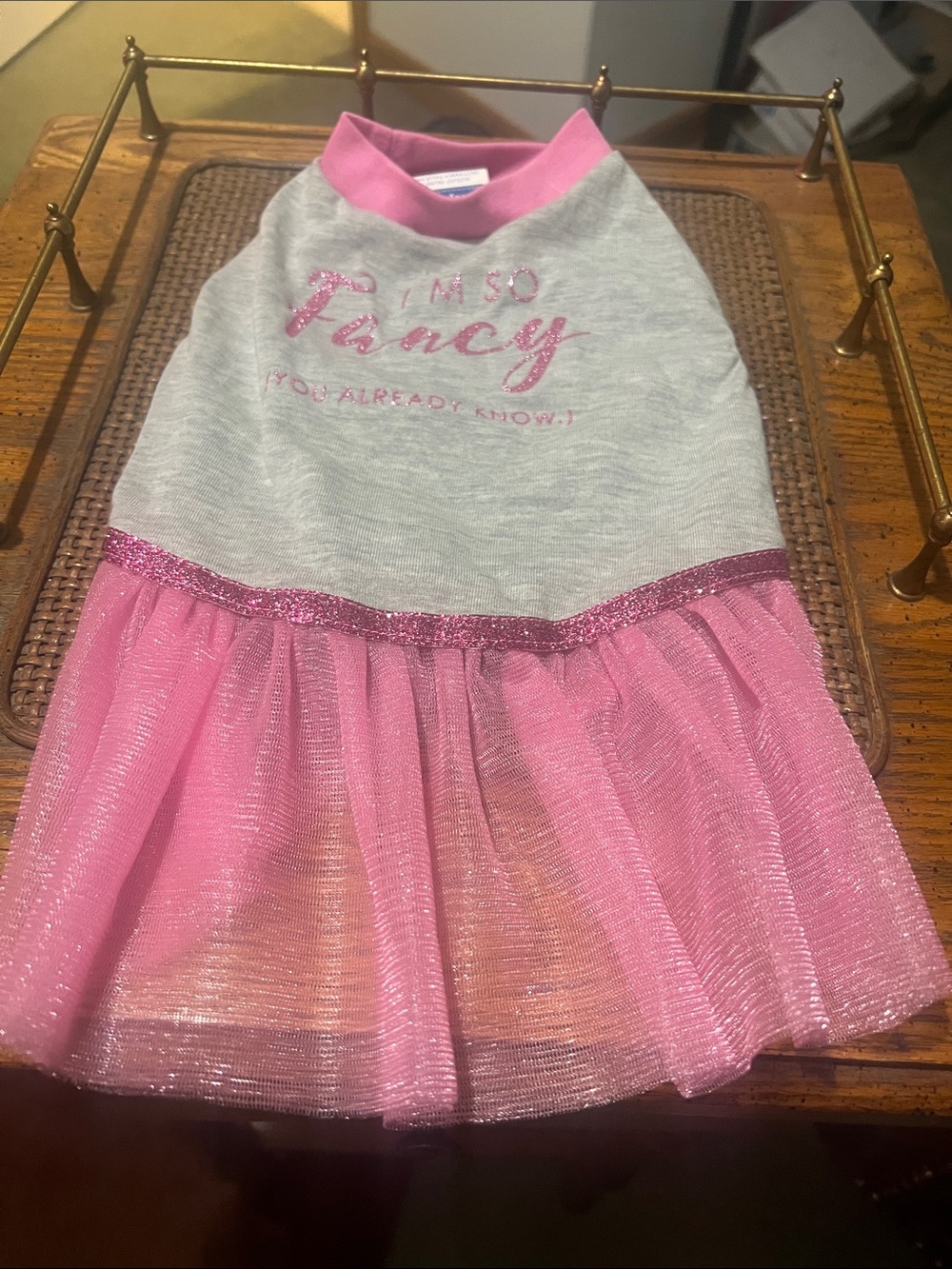 Top Paw Pink and Gray Sparkle Tulle Puppy Dress